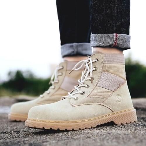 Vintage Round Toe Mens Martin Boots Platform Autumn and Winter Mens Flat Western Boots Desert Boots for Men