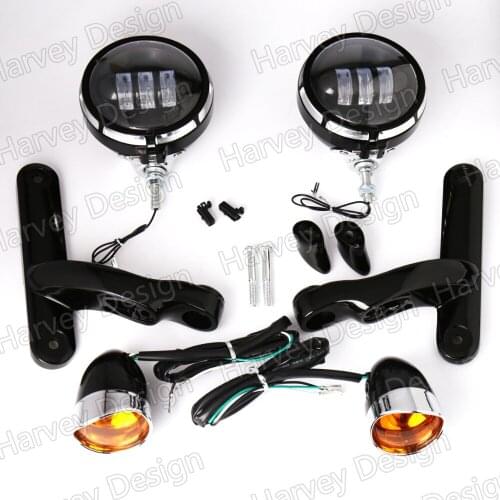 Burst LED Auxiliary Lighting Black Brackets With Trim Turn Signals Orange Lens For Harley Street Glide Road King 96-13 Model