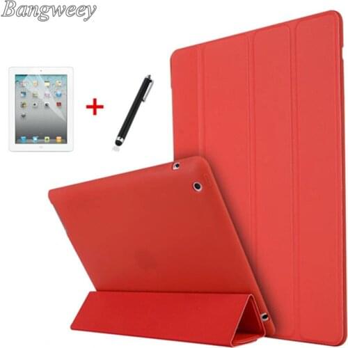 Case for iPad 2 3 4,PU Solid Back Ultra Slim Light Weight Four fold Smart Cover Case for iPad 2/3/4 +screen protector+touch pen