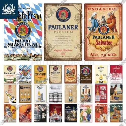 Putuo Decor Beer Brand Vintage Rectangle Tin Sign Metal Plate Decorative Plaque for Pub Bar Restaurant Man Cave Club Wall Decor