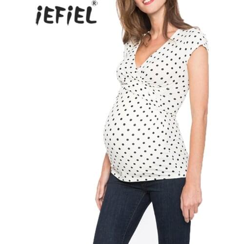 Maternity Short Sleeve Tees Nursing Tops Pregnant Women V Neck Breastfeeding Clothes Floral Tee Shirts for Pregnancy Blouses Top