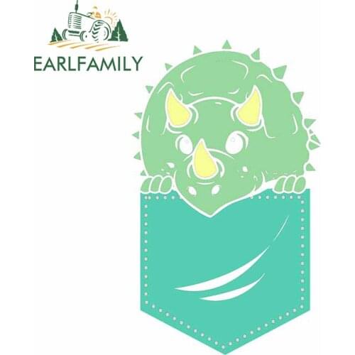 EARLFAMILY 13cm x 7.9cm for Cute Pocket Horned Dinosaur Car Stickers Motorcycle Helmet Decoration Scratch-proof JDM SUV Decal
