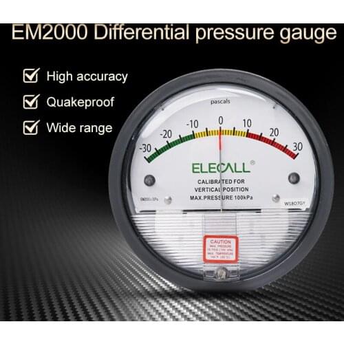 ELECAL Differential Pressure Gauge barometer micromanometer analog Manometer Pointer for air gas meters -30PA-30KPA EM2000