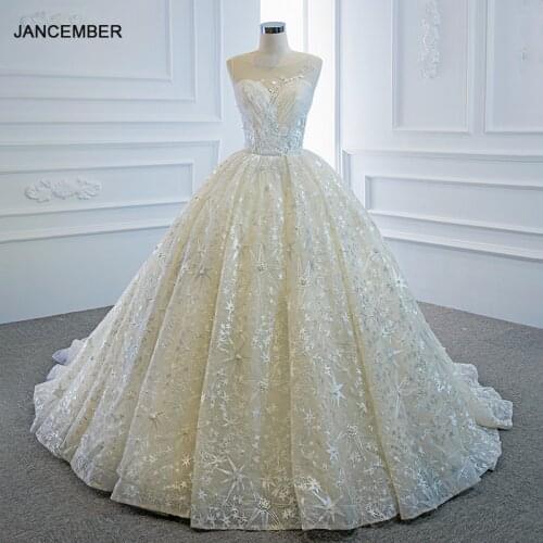 J66899 Jancember Elegant Wedding Dress 2020 Round Neck Sleeveless Illusion Stars Pearls Applique Ball Gown свадебное платье 2020