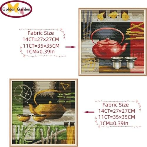 GG Teapot And Teacup Cross Stitch Kits 11CT14CT Joy Sunday Chinese Cross Stitch Pattern Embroidery Needlework Set for Home Decor