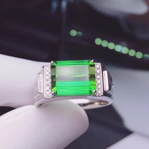 H805 Fine Jewelry 18 K Gold Jewelry 100% Natural Green Tourmaline Gemstones 5.97ct Diamonds Males Wedding Fine Mans Rings