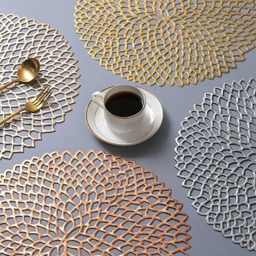 Round hollow Coaster Insulation Table Mats Pads PVC Table Placemats Non-slip Mat Coffee Tea Place Pads household Decoration
