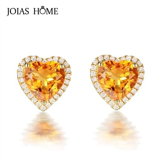 Jellystory Women 925 Sterling Silver Stub Earrings With Heart Shape Yellow Gemstones AAA Zircon Silver Fine Jewelery Party Gifts