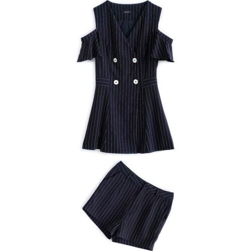 2021 Summer Striped Two Piece Set Top And Pants Woman Business Suit Ensemble Femme Conjunto Feminino Year-old Femal Costume