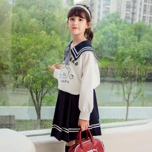2 Piece Children Clothing Sets For Girls Autumn Spring Peter Pan Collar Shirts And Skirts Outfits Suits School Uniform Clothes