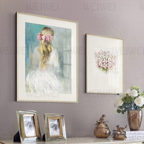 Beautiful and Elegant Girl Back View Canvas Painting Oil Painting Feeling Home Decoration Poster Plant Flower Bouquet Art Print