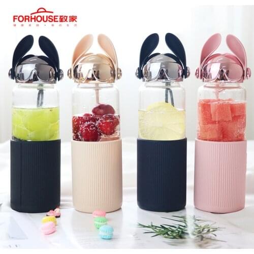 Creative Water Bottle Lovely Animal Dog Ear Glass Water Bottle Student Children Portable Kettle Milk Drinkware For Kids