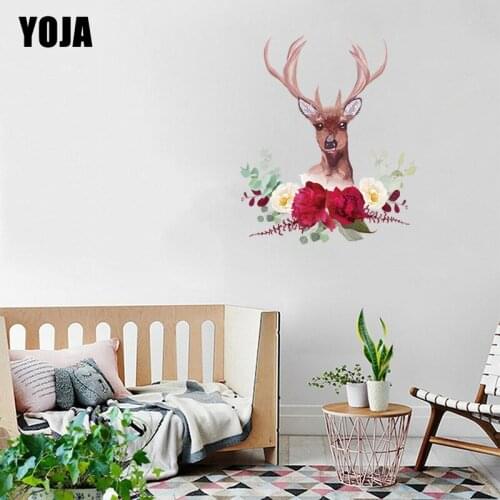 YOJA 46.9×55CM Creative Floral Deer Head Home Room Decoration Decals Cartoon Wall Stickers 8WS0084