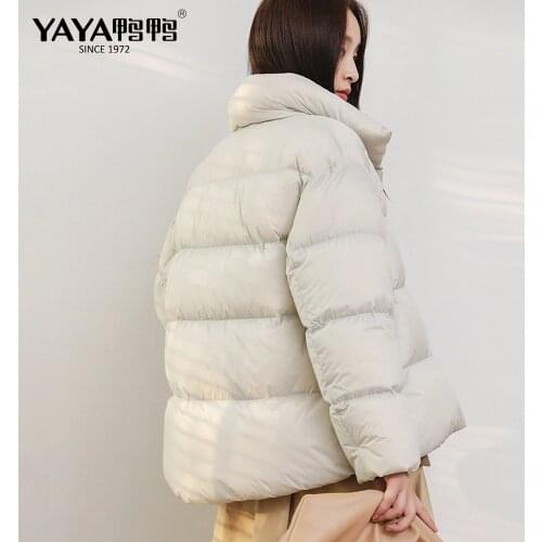 YAYA Winter Duck Down Jacket Women Ultra Light Down Coat Casual Loose Stand-Up Collar Clothes Waterproof Windproof Warm Outwear