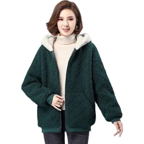 Women Jacket Coat 2021 Female Autumn Winter lambswool Jackets Femme Stitching Embroidery letters Coats Middle-aged Fashion coat