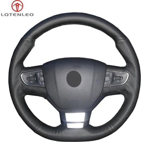 LQTENLEO Black Artificial Leather DIY Hand-stitched Car Steering Wheel Cover For Peugeot 3008 2016-2019 301 2017