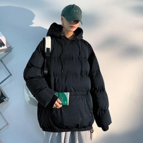 2021 winter new light and shadow white wall large size mens hooded drawstring warm set bread jacket and cotton coat