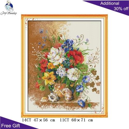 Joy Sunday Blossom Flowers Home Decoration H309 14CT 11CT Stamped and Counted Beautiful Vase Flowers Embroidery Cross Stitch Set