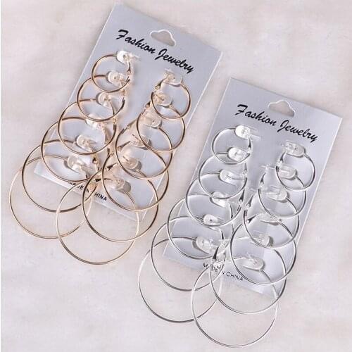 Big Circle Hoop Earring Set Fashion Hiphop Gold&Silver Color Earrings For Cool Girl