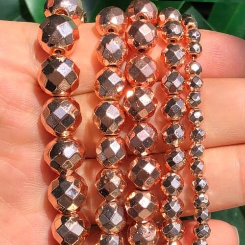 Natural Faceted Rose Gold Hematite Stone Beads Round Spacer Loose Beads For Jewelry Making DIY Necklace Bracelet 2/3/4/6/8/10mm