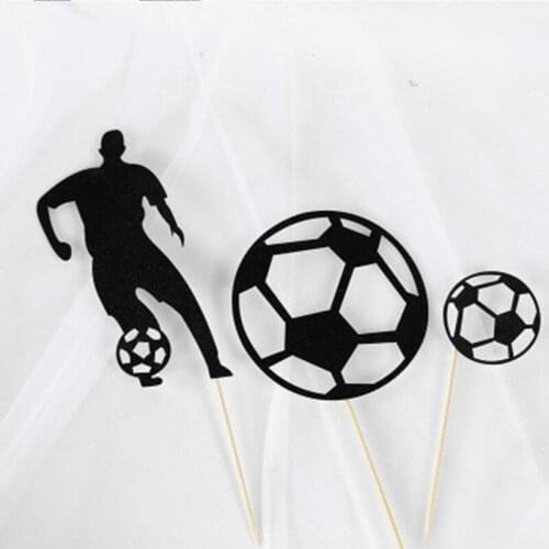New Football Theme Party Paper Cake Toppers Black Kicking Football Cake Toppers for Kids Birthday Party Cake Decoration Supplies