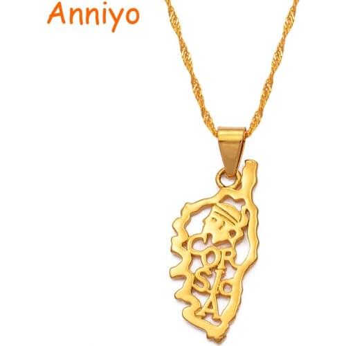 Anniyo Map of The island of Corsica necklace pendants 45cm/60cm chain for women gold color jewelry corsica map #200210