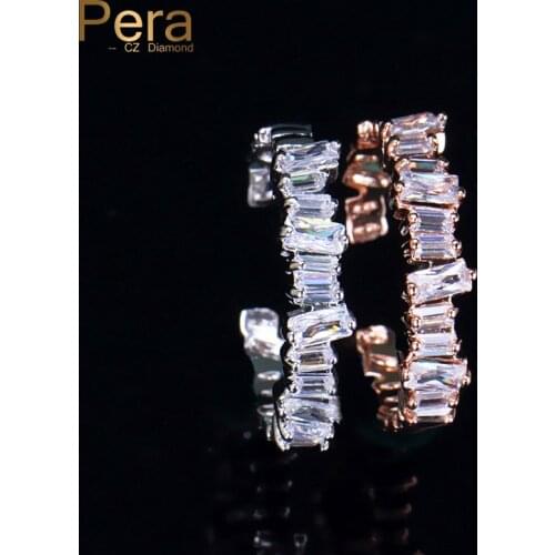 Pera New Fashion Prom Party Adjustable Size Baguette Ring Jewelry Big Cubic Zirconia Women Engagement Wedding Finger Rings R068
