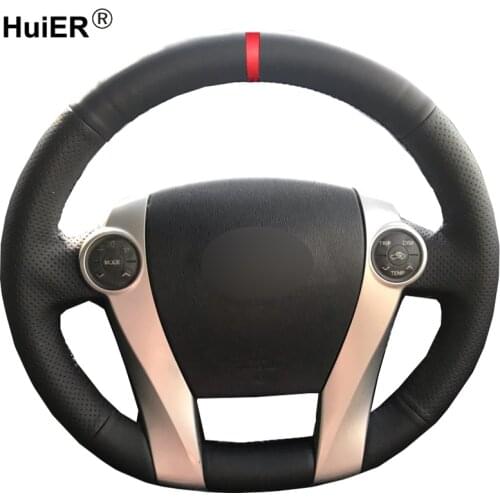 HuiER Hand Sewing Car Steering Wheel Cover For Toyota Prius 30(XW30) 2009- 2014 2015 Prius C(US)2012 -2015 2016 2017 Prius V(US)