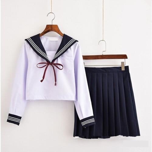 Long/short sleeve Japanese/Korean Student Suit Cute Girls/Women Cosplay Sailor Suit School Uniforms Clothing Navy Top+Skirts