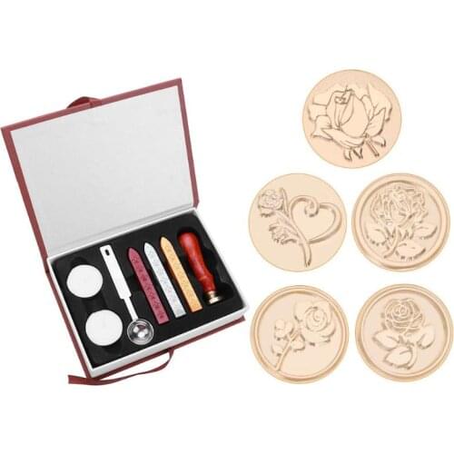 Vintage Rose Pattern Sealing Wax Stamp Set Gift Box Sealing Wax Seal Stamp DIY Envelope Birthday Wedding Invitations Decor