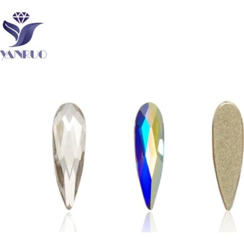 20pcs 2X6mm 3X10mm DIY Clear/AB Crystal Flat Back Nail Art Glitter Rhinestone Manicure Tips Charms 3D Nail Art Decoration