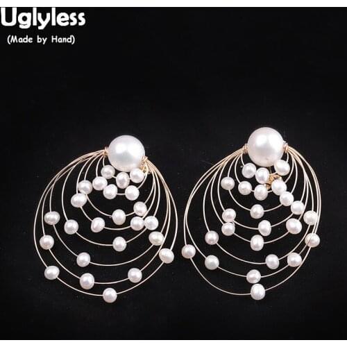 Uglyless Blooming Pearls Flower Earrings for Women Freshwater Pearl Studs Earrings Elegant Lady Evening Dress Fine Jewelry E1533