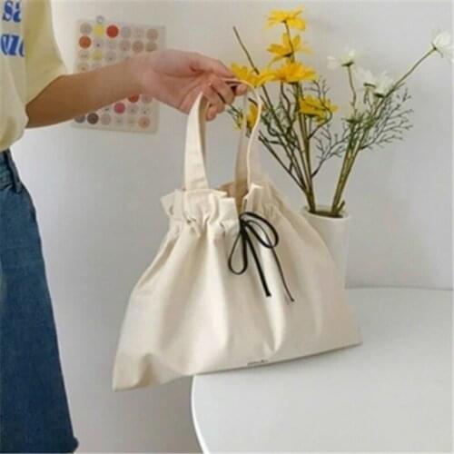 Women Clutch Bag Beige Canvas DIY Summer Spring High-capacity Tote Shopping Traveling Preppy Style Ins Fashion Casual