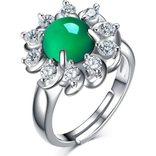 Natural Green Chalcedony 925 Sterling Silver Color Ring For Women Emerald Rings Green Jade agate Zircon Engagement 925 Jewelry