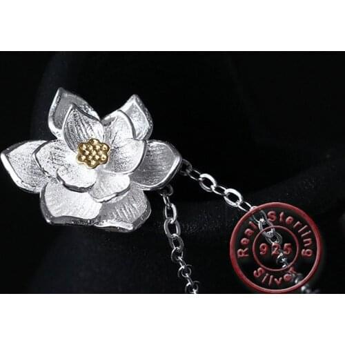 Amxiu Fashion Lotus Flower Choker Necklace 100% 925 Sterling Silver Necklace Two Tones Color Necklace For Women Girls Jewelry