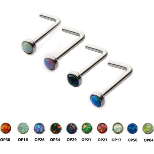 10pieces L Shape Opal Stone Twist 316L Stainless Steel Nose Stud Bar Piercing Ring Body Jewelry 20G Nose Bone