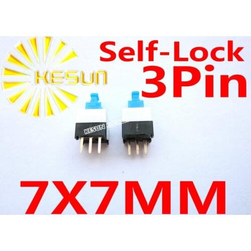 1000PCS 7X7mm 3Pin Push Tactile Power Micro Switch Self lock On/Off button Latching switch