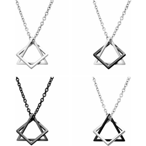 12Pcs Men & Women Fashion Interlocking Square Triangle Alloy Pendant Necklace Popular Geometric Stacking Streetwear C-15