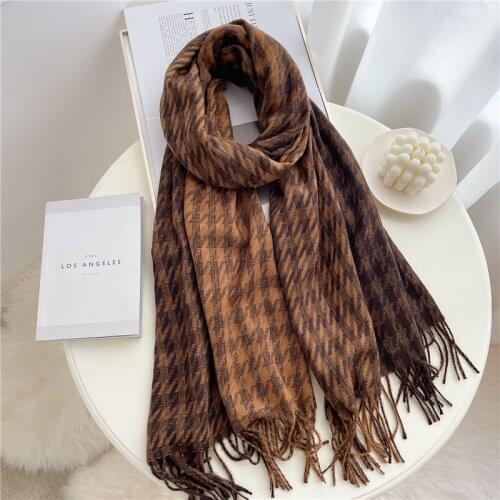 2021 Shawls and Wraps Winter Knitted Scarf Women Warm Pashmina Cashmere Luxury Tassel Plaid Bufanda Fashion Stoles Female