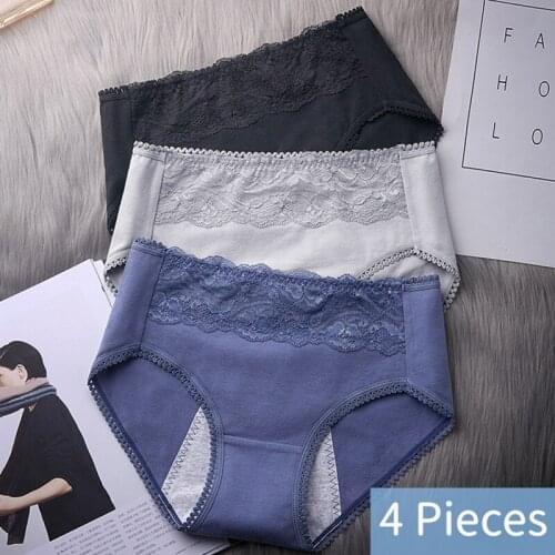 4Pcs/lot Asian Size Mid Waist Laces Physiological Period Panties Leak Proof Breathable Underwear Women Menstrual Sexy Warm