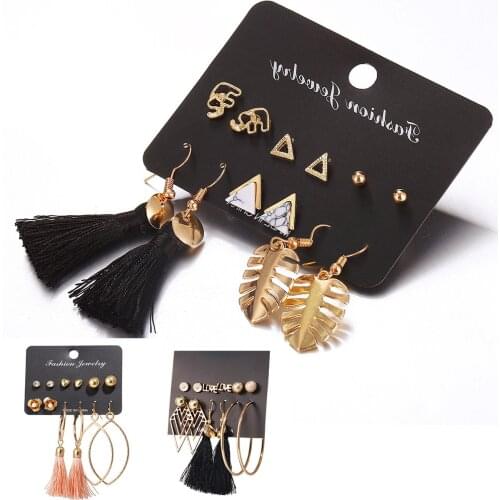 Bls-miracle Bohemia Black Long Tassel Earrings Set For Women Flower Heart Earring Fabric Female Fashion Jewelry 2018 New Gift