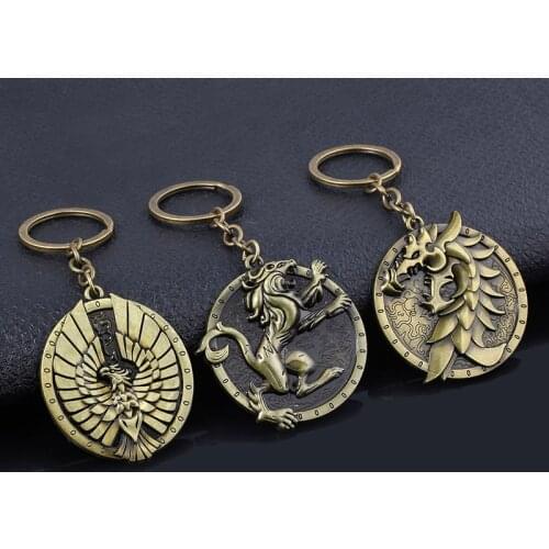 The Elder Scrolls 5 Keychain Retro Dragon Lion Eagle Metal Keyring Domineering Mens Fan Collection Gift