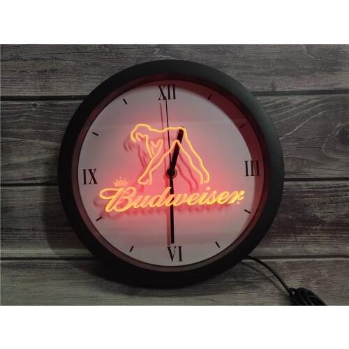0E133 Budweiser Exotic Dancer Stripper Bar APP RGB 5050 LED Neon Light Signs Wall Clock
