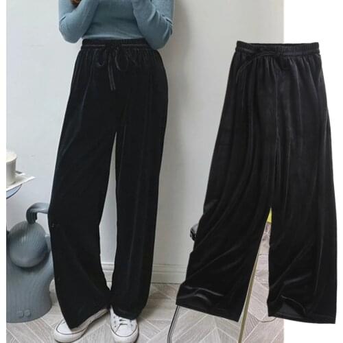 Jenny&Dave Women Pantalones England Fashion Simple Solid Winter Velvet Wide leg Pants Mujer Pantalon Femme Loose Trousers Women