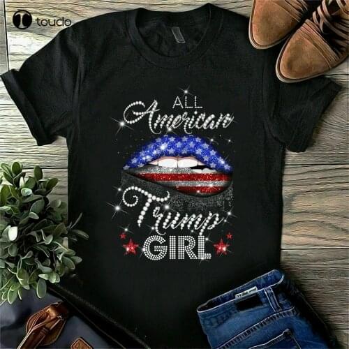 Unisex T-Shirt All American Trump Girl 4Th Of July Gifts American Flag Tee Ladies Shirts Cotton Tee Shirts S-5Xl Unisex