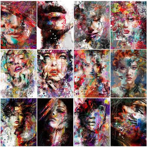 HUACAN Full Square Diamond Painting Abstract Woman 5D Diamond Embroidery Portrait Home Decor Diamond Art
