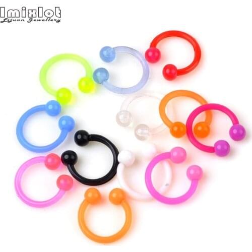 Imixlot 20pcs/lot Flexible Acrylic UV CBR Nose Rings Tragus Helix Earrings Nose Hoop Ring Body Jewelry Piercing Color Random