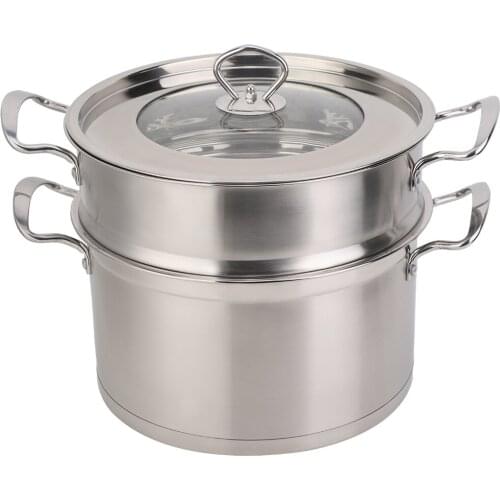 26CM Stainless Steel Double Layer Food Steamer Pot Stockpot Cookware Household Cooking Tool Thickened Double Bottom