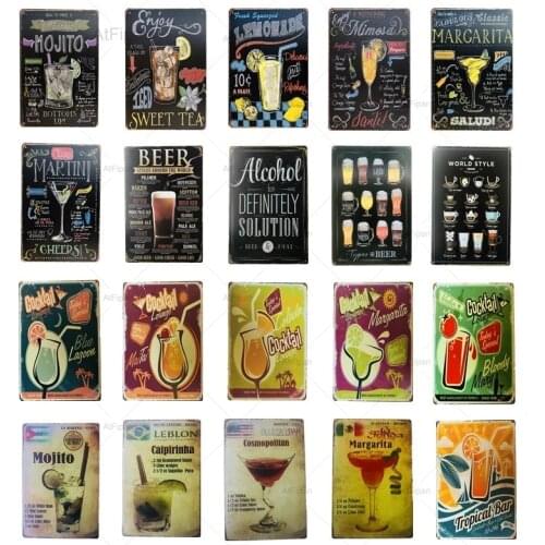 Cocktail Metal Sign Plaque Metal Vintage Pub Tin Sign Wall Decor for Bar Pub Club Man Cave Retro Metal Posters Iron Painting