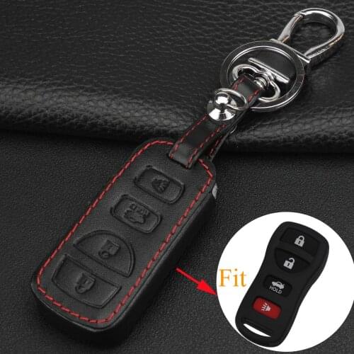 Kutery 4 Buttons Leather Car Key Case Cover For Nissan Altima Maxima Armada 35OZ Quest Sentra Key chain key Accessories